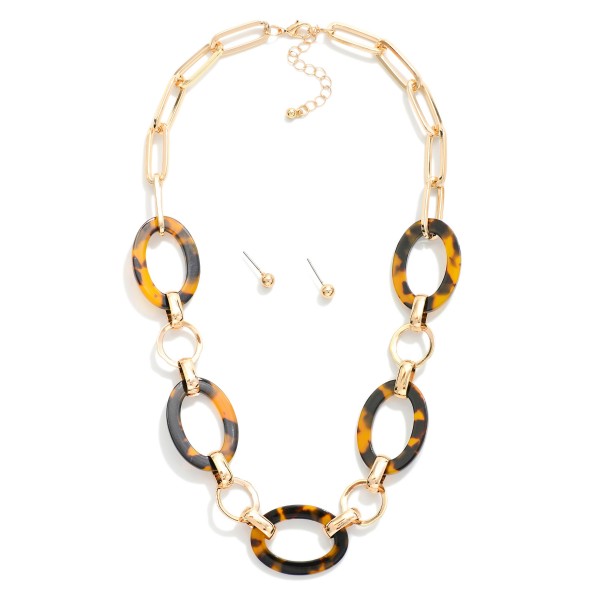 Acetate & Metal Chain Link Necklace

- Metal Tone Ball Stud Earrings
- Approximately 16" L
- Extender 2" L 