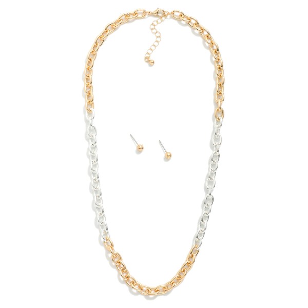 Two Tone Chain Link Necklace

- Metal Tone Ball Studs Included 
- Approximately 16" L
- Extender 2" L