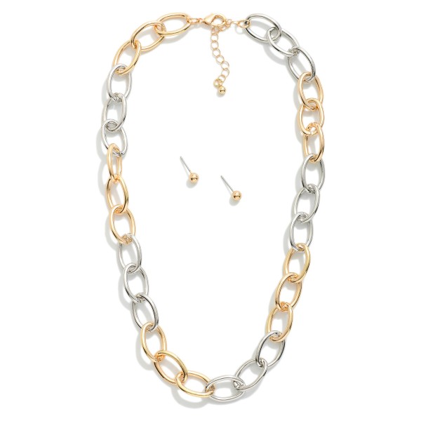 Two Tone Oval Link Chain Link Necklace

- Metal Tone Ball Studs Included 
- Approximately 16" L
- Extender 2" L