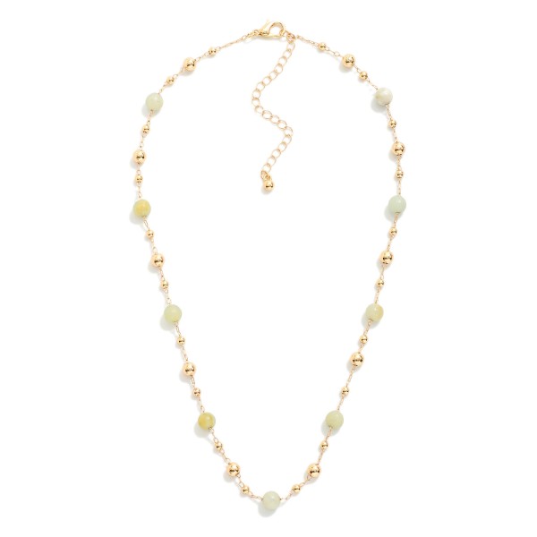 Chain Link Necklace Featuring Metal Tone & Stone Bead Stations 

- Approximately 16" L
- Extender 3" L