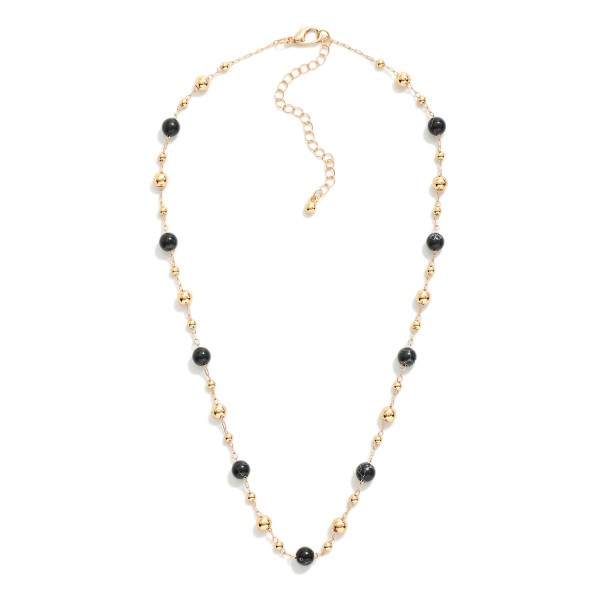 Chain Link Necklace Featuring Metal Tone & Stone Bead Stations 

- Approximately 16" L
- Extender 3" L