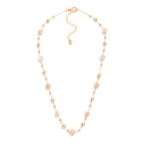 Chain Link Necklace Featuring Metal Tone & Stone Bead Stations 

- Approximately 16" L
- Extender 3" L