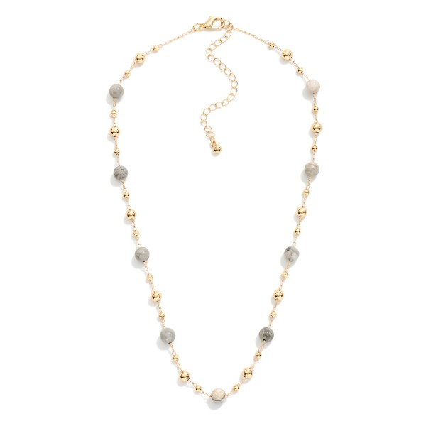 Chain Link Necklace Featuring Metal Tone & Stone Bead Stations 

- Approximately 16" L
- Extender 3" L