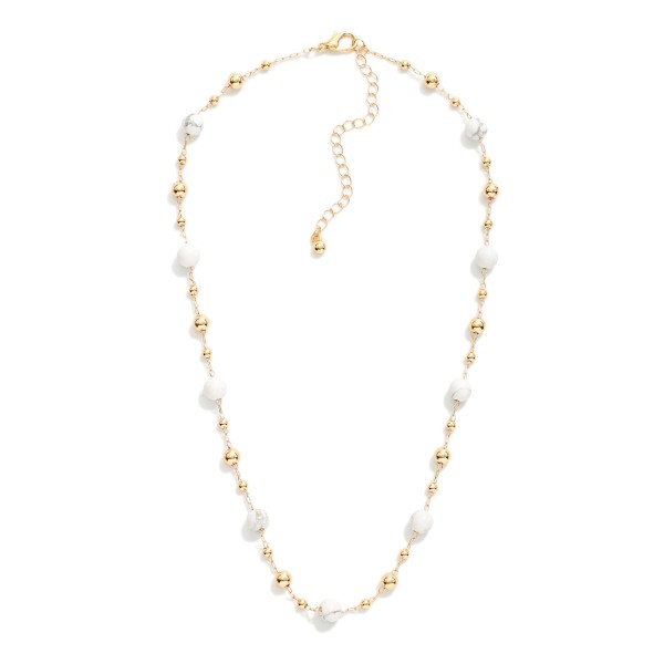 Chain Link Necklace Featuring Metal Tone & Stone Bead Stations 

- Approximately 16" L
- Extender 3" L