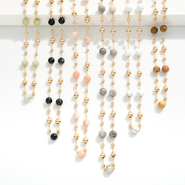 Chain Link Necklace Featuring Metal Tone & Stone Bead Stations 

- Approximately 16" L
- Extender 3" L