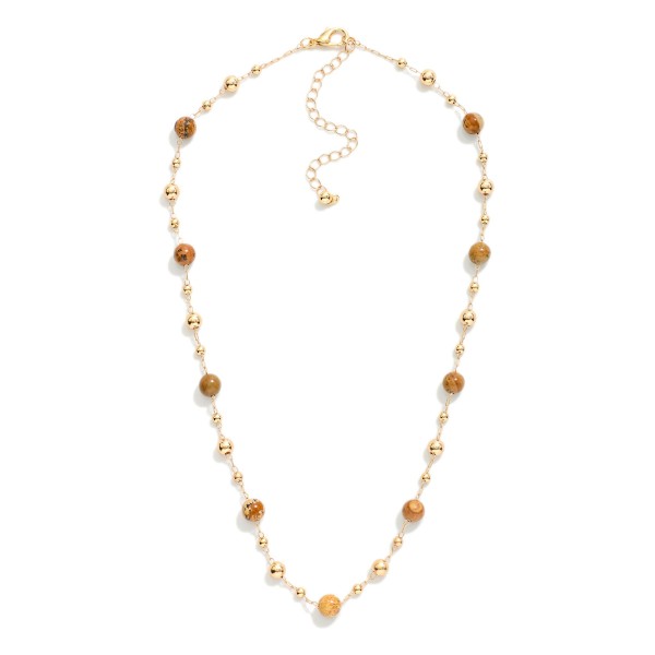 Chain Link Necklace Featuring Metal Tone & Stone Bead Stations 

- Approximately 16" L
- Extender 3" L