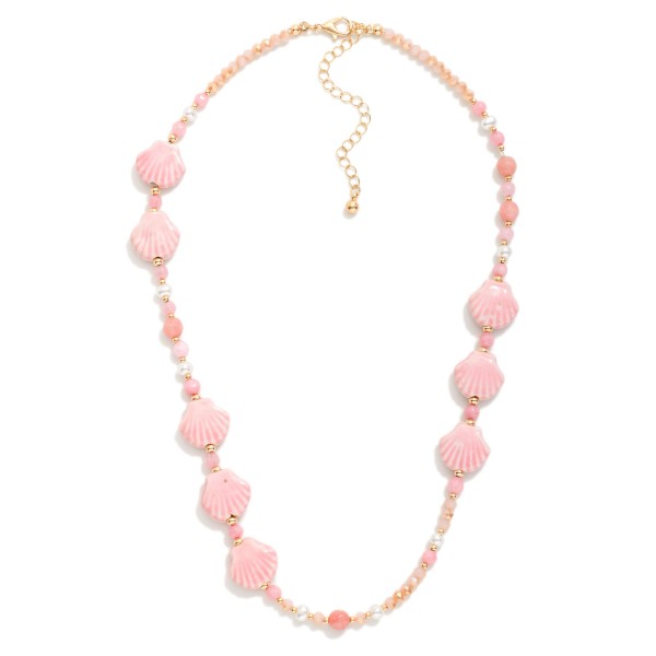 Porcelain Shell Beaded Necklace With Pearls & Faceted Beads 

- Approximately 16" L
- Extender 3" L