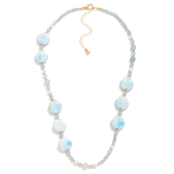 Porcelain Shell Beaded Necklace With Pearls & Faceted Beads 

- Approximately 16" L
- Extender 3" L