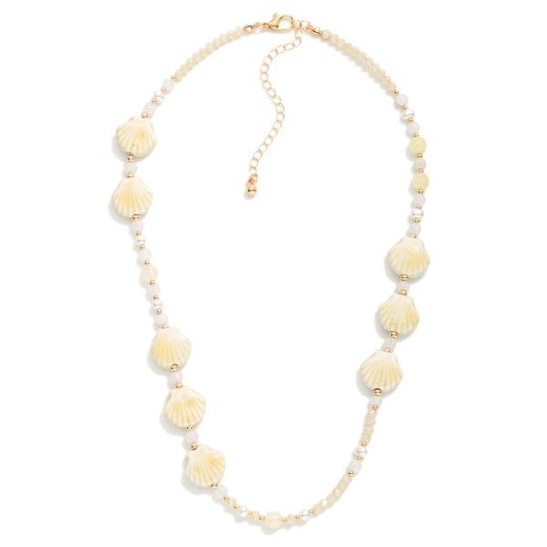 Porcelain Shell Beaded Necklace With Pearls & Faceted Beads 

- Approximately 16" L
- Extender 3" L