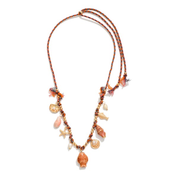 Adjustable Twine Braided Necklace Featuring Beach Charms, old Tones, & Pearls 

- Approximately 22" L 
- One Size Fits Most 