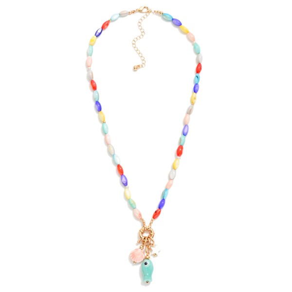Marbled Rice Bead Necklace Featuring Porcelain Beach Pendants 

- Approximately 16" L
- Extender 3" L