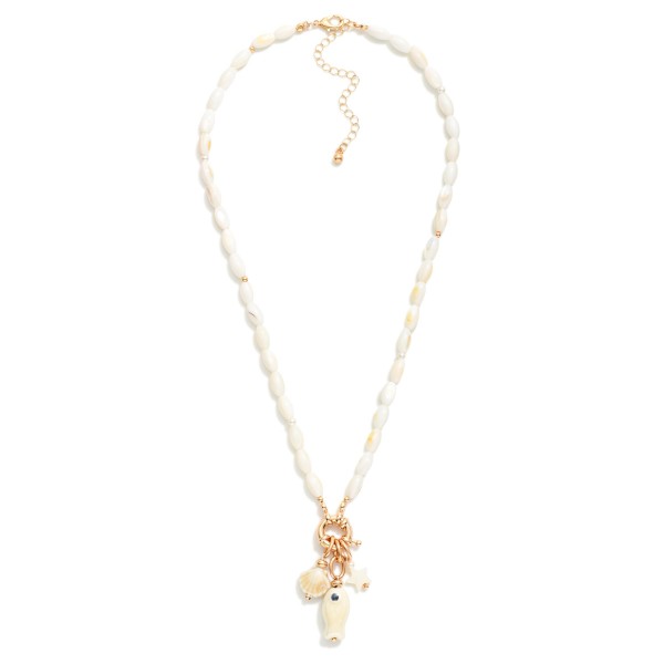 Marbled Rice Bead Necklace Featuring Porcelain Beach Pendants 

- Approximately 16" L
- Extender 3" L