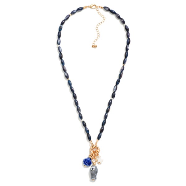 Marbled Rice Bead Necklace Featuring Porcelain Beach Pendants 

- Approximately 16" L
- Extender 3" L