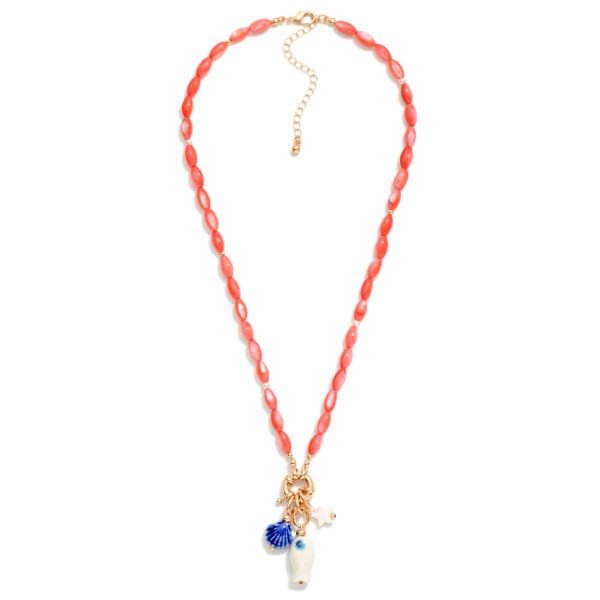 Marbled Rice Bead Necklace Featuring Porcelain Beach Pendants 

- Approximately 16" L
- Extender 3" L