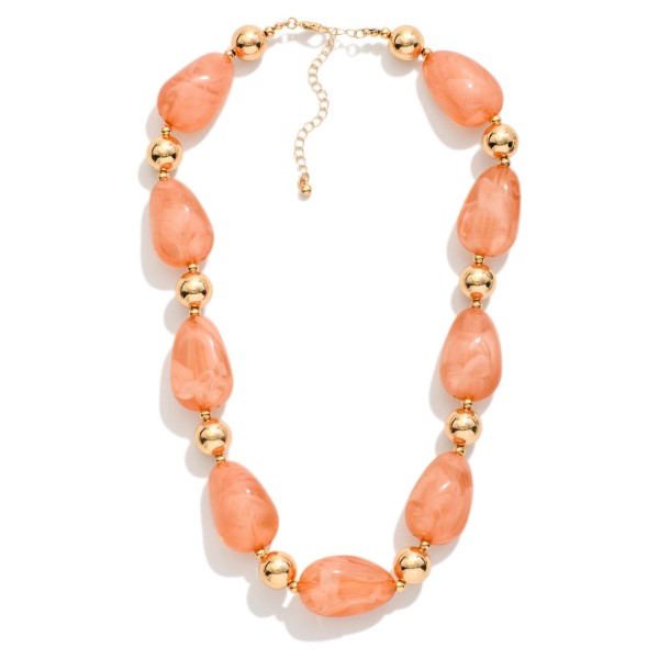 Chunky Marbled Acetate Bead Beaded Necklace Featuring Gold Tones 

- Approximately 18" L
- Extender 3" L