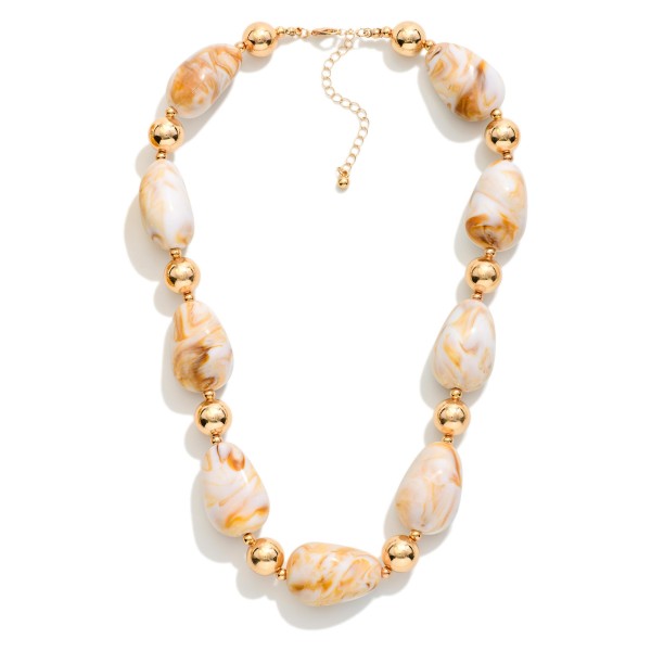 Chunky Marbled Acetate Bead Beaded Necklace Featuring Gold Tones 

- Approximately 18" L
- Extender 3" L
