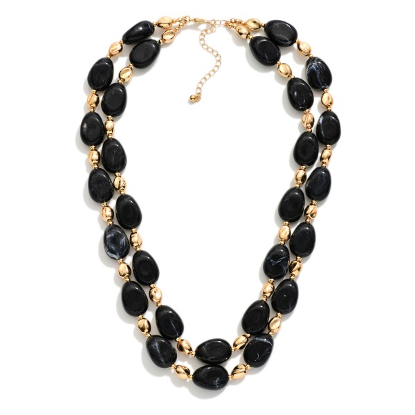 Layered Marble Beaded Necklace Featuring Gold Tone Nugget Beads 

- Approximately 18" L 
- Extender 3" L 