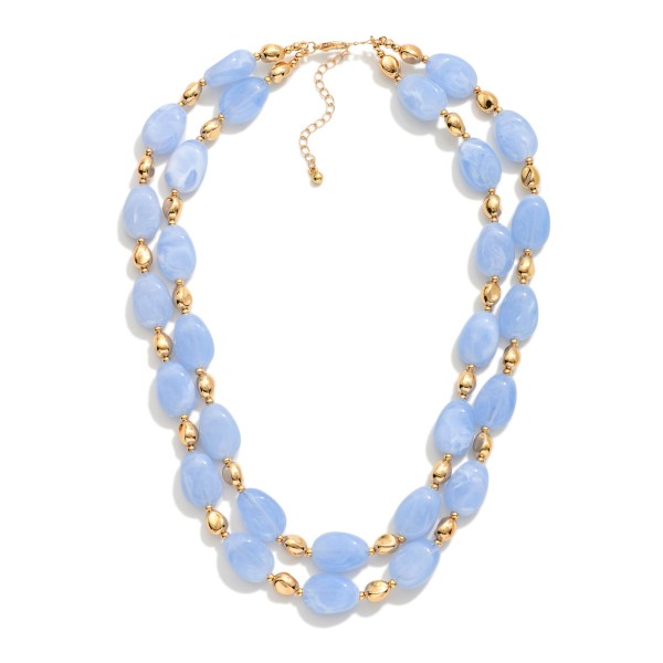 Layered Marble Beaded Necklace Featuring Gold Tone Nugget Beads 

- Approximately 18" L 
- Extender 3" L 
