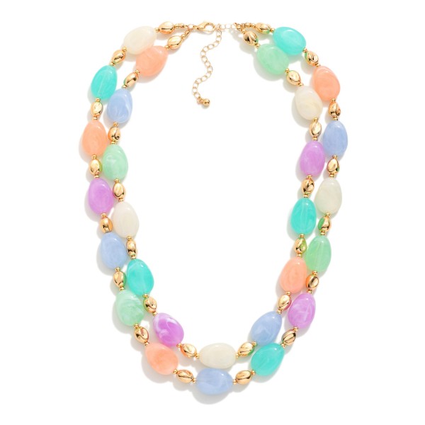 Layered Marble Beaded Necklace Featuring Gold Tone Nugget Beads 

- Approximately 18" L 
- Extender 3" L 