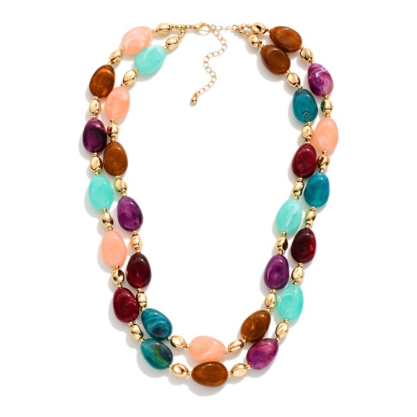 Layered Marble Beaded Necklace Featuring Gold Tone Nugget Beads 

- Approximately 18" L 
- Extender 3" L 