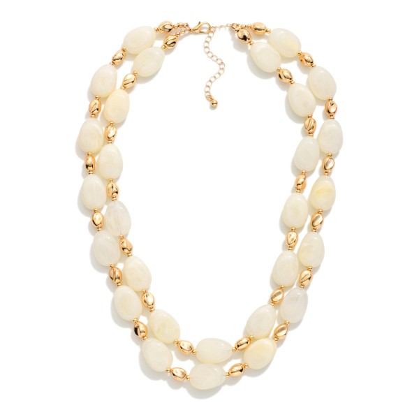 Layered Marble Beaded Necklace Featuring Gold Tone Nugget Beads 

- Approximately 18" L 
- Extender 3" L 
