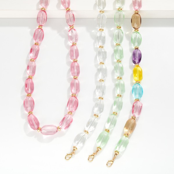 Class Crystal Beaded Necklace Featuring Gold Tone Disc Stations 

- Approximately 16" L 
- Extender 3" L 