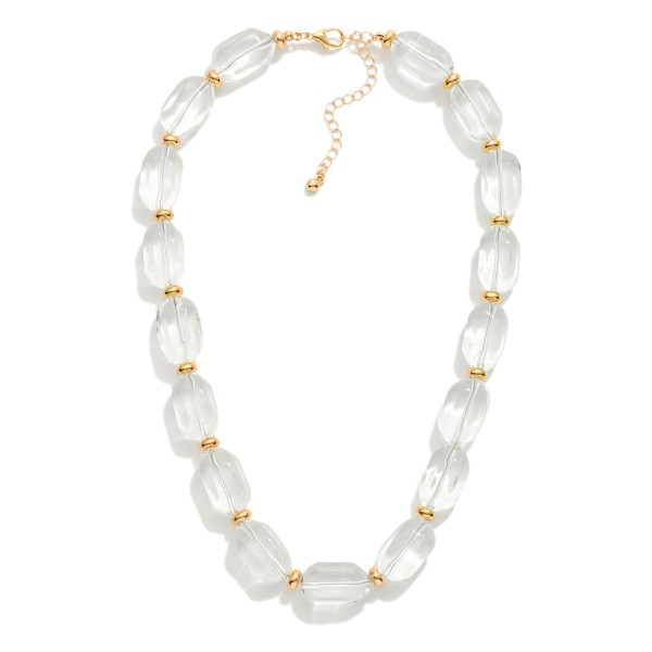 Class Crystal Beaded Necklace Featuring Gold Tone Disc Stations 

- Approximately 16" L 
- Extender 3" L 