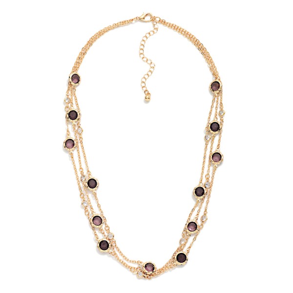 Layered Chain Link Necklace Featuring Glass Crystal Stations

- Approximately 16" L 
- Extender 2" L  