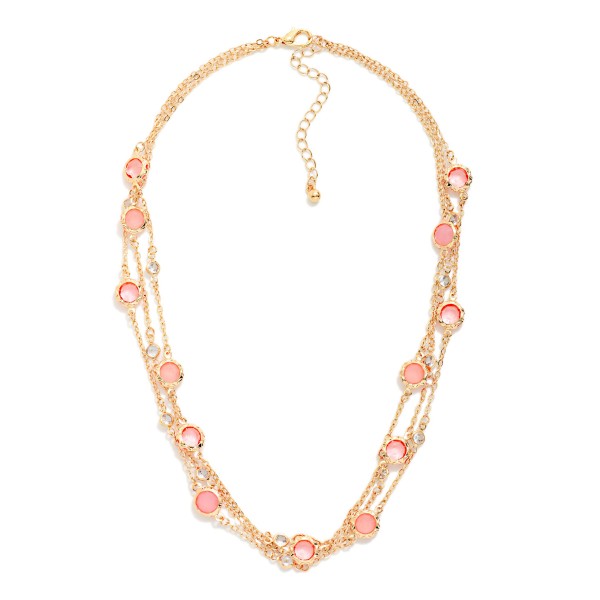 Layered Chain Link Necklace Featuring Glass Crystal Stations

- Approximately 16" L 
- Extender 2" L  