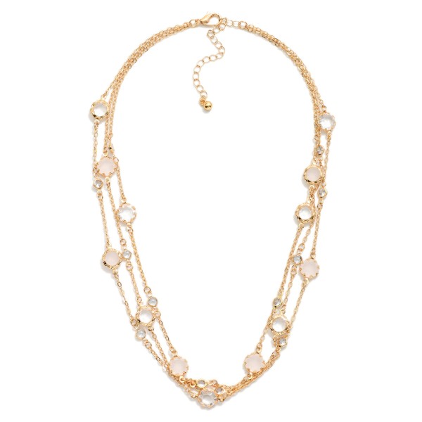 Layered Chain Link Necklace Featuring Glass Crystal Stations

- Approximately 16" L 
- Extender 2" L  