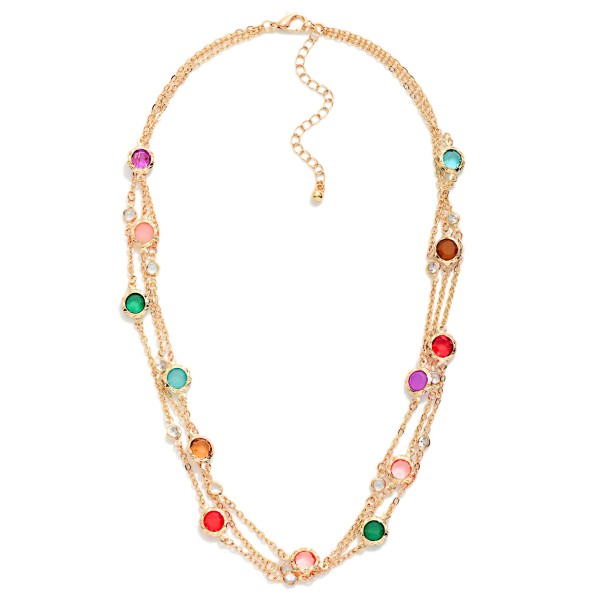 Layered Chain Link Necklace Featuring Glass Crystal Stations

- Approximately 16" L 
- Extender 2" L  
