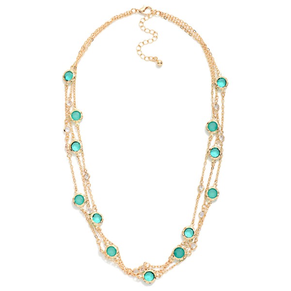 Layered Chain Link Necklace Featuring Glass Crystal Stations

- Approximately 16" L 
- Extender 2" L  