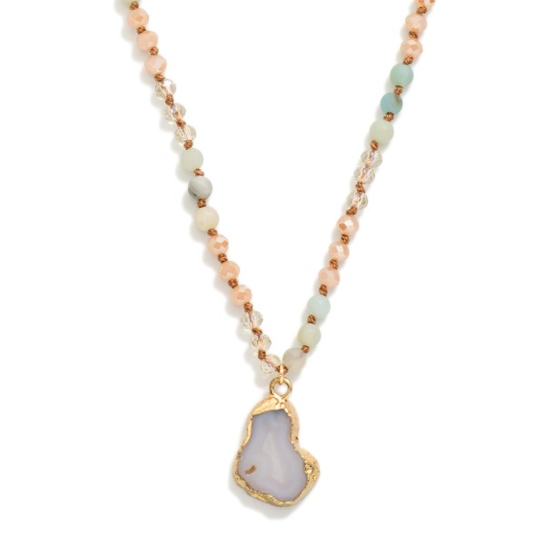 Stone & Faceted Bead Beaded Necklace Featuring Crystal Pendant 

- Approximately 18" L 
- Extender 3" L 