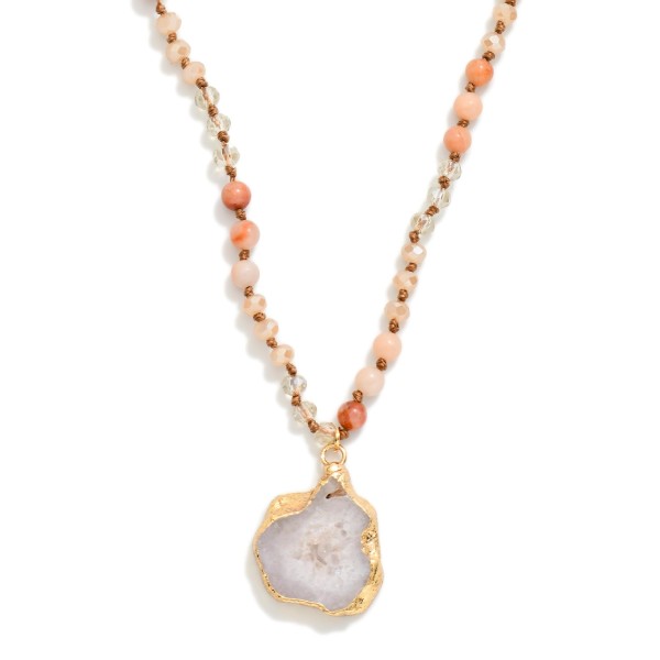 Stone & Faceted Bead Beaded Necklace Featuring Crystal Pendant 

- Approximately 18" L 
- Extender 3" L 