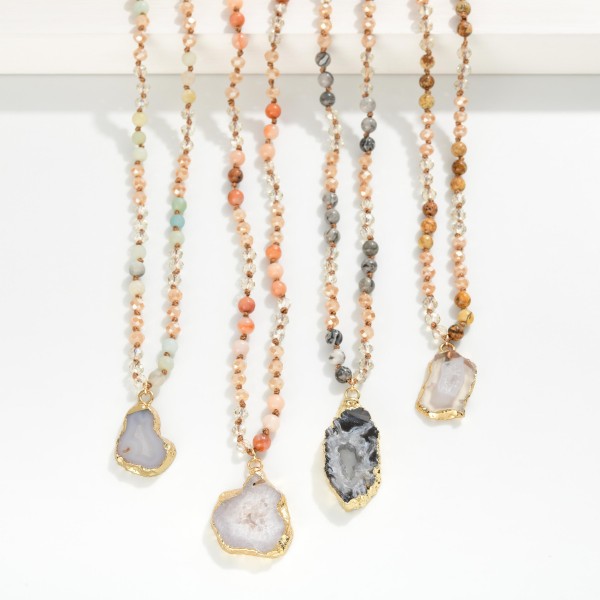 Stone & Faceted Bead Beaded Necklace Featuring Crystal Pendant 

- Approximately 18" L 
- Extender 3" L 