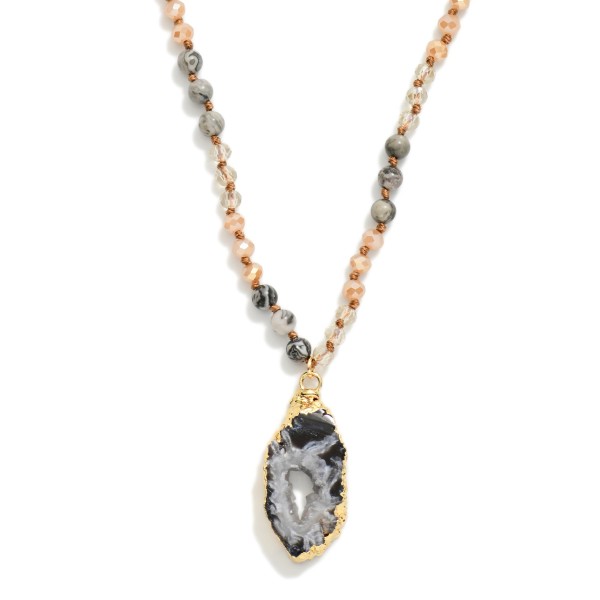 Stone & Faceted Bead Beaded Necklace Featuring Crystal Pendant 

- Approximately 18" L 
- Extender 3" L 