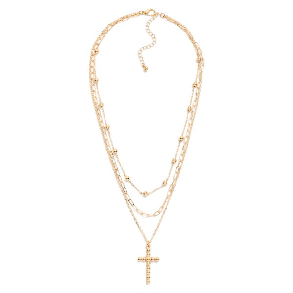 Layered Chain Link Necklace Featuring Bubble Cross Pendant 

- Approximately 16" L
- Extender 3" L