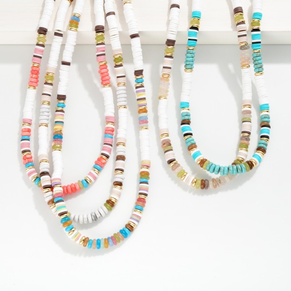 Heishi Bead Necklace Featuring Gold Tones & Stone 

- Approximately 8" L 
- Extender 3" L   