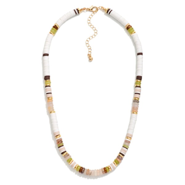 Heishi Bead Necklace Featuring Gold Tones & Stone 

- Approximately 8" L 
- Extender 3" L   