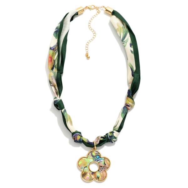 Floral Scarf Necklace Featuring Labradorite Flower Pendant 

- Approximately 16" L
- Extender 3" L 