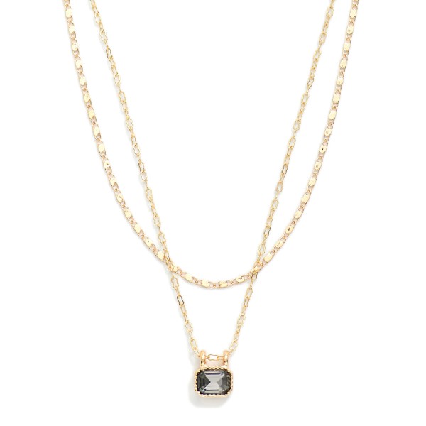 Layered Chain Link Necklace Featuring Rhinestone Pendant 

- Approximately 16" L
- Extender 2" L