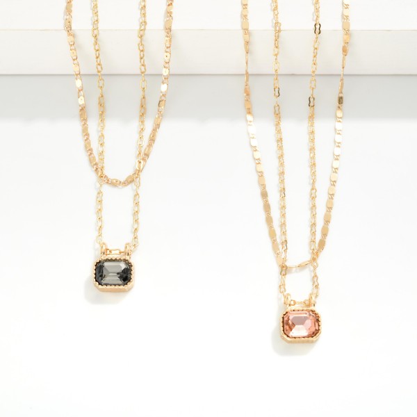 Layered Chain Link Necklace Featuring Rhinestone Pendant 

- Approximately 16" L
- Extender 2" L