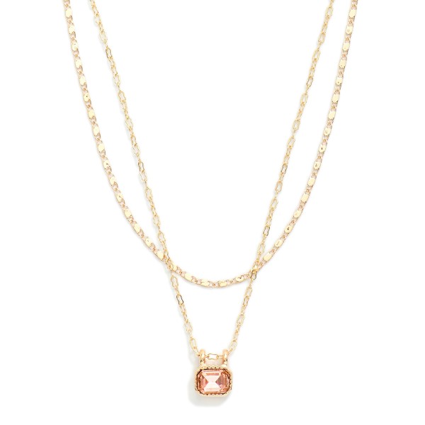 Layered Chain Link Necklace Featuring Rhinestone Pendant 

- Approximately 16" L
- Extender 2" L