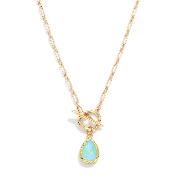 Paper Clip Chain Link Necklace Featuring Resin Teardrop Pendant & Toggle Clasp

- Approximately 16" L 
- Extender 3" L 