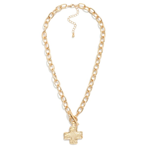 Metal Tone Chan Link Featuring Plus Cross Pendant With Toggle Clasp 

- Approximately 19.25" L