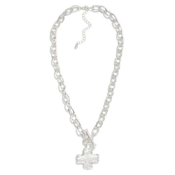 Metal Tone Chan Link Featuring Plus Cross Pendant With Toggle Clasp 

- Approximately 19.25" L