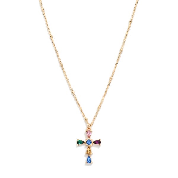 Chain Link Necklace with Metal Tone Disc Stations Featuring Rhinestone Pendant Necklace 

- Approximately 18" L 
- Extender 3" L 