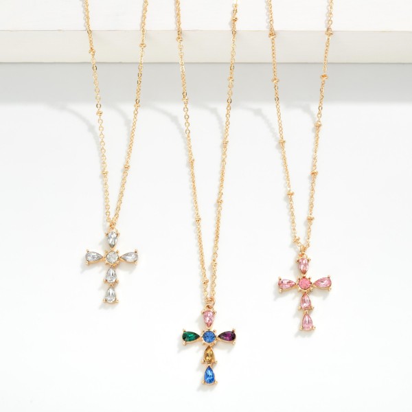 Chain Link Necklace with Metal Tone Disc Stations Featuring Rhinestone Pendant Necklace 

- Approximately 18" L 
- Extender 3" L 