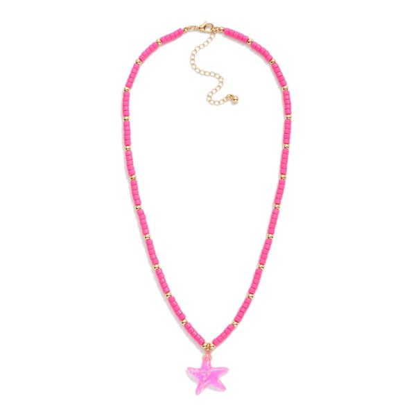 Heishi Beaded Necklace Featuring Metal Tone Accents And Star Pendant

- Approximately 17" L
- Extender 3" L
