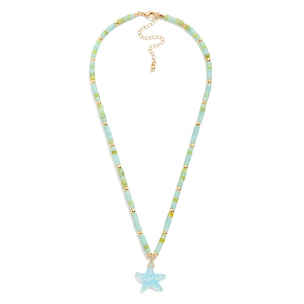 Heishi Beaded Necklace Featuring Metal Tone Accents And Star Pendant

- Approximately 17" L
- Extender 3" L
